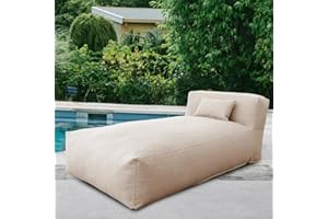 Dineli Modern ANNY-H Lounge Chair Outdoor Bed Lounger Outdoor Couch Sofa Comfy Patio Furniture Dense Foam Pool Loungers Lazy Sofa for Outside, Water-Resistant Sunbed (Light Beige, 70'' Length)