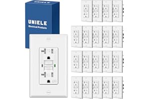 (20 Pack) UNIELE Self-Test 20 Amp WR GFCI Receptacle Outlet, Outdoor Weather-Resistant GFI, Ground Fault Circuit Interrupter, Wallplate Included, White