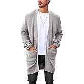 Runcati Mens Cardigan Sweater Casual Cable Knit V Neck Open Front Ribbed Long Winter Sweaters