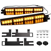ASPL 32LED Visor Lights Windshield Hazard Warning Strobe Light Bar | Beacon Split Mount Deck Dash Lamp With Extend Bracket (Amber)