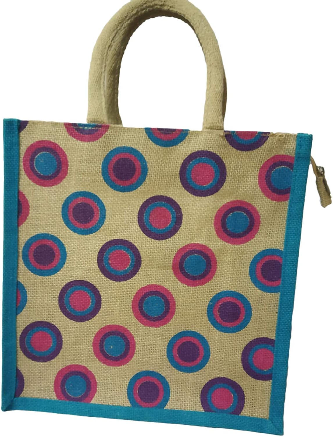 Buy Vittalin Designed Round Jute Bag 12X12X6 Inches Blue Multipurpose