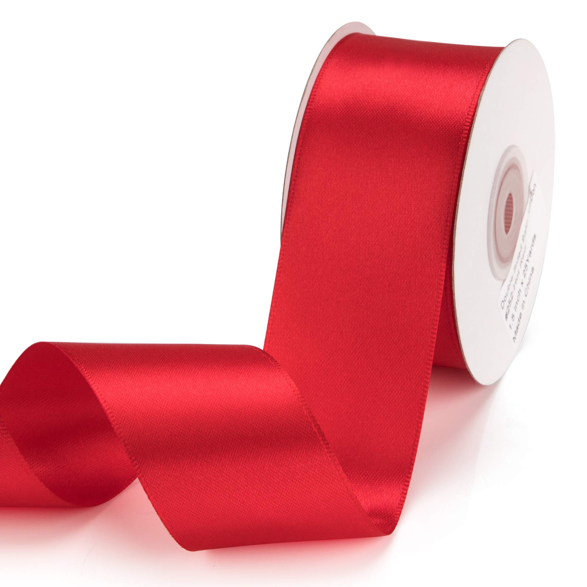 IHKFILAN Satin Ribbon in Hot Red (38 mm x 22.86 m) Matt Shiny Gift Ribbon for Decorating & Crafts, Weddings, Christenings