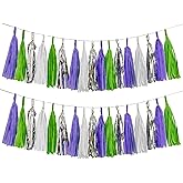AimtoHome Tissue Paper Tassel Garland Banner, Purple Green Silver White, 20 PCS, Party Decorations for Birthday, Cartoon Themed Baby Shower,Sprot Game,Graduation