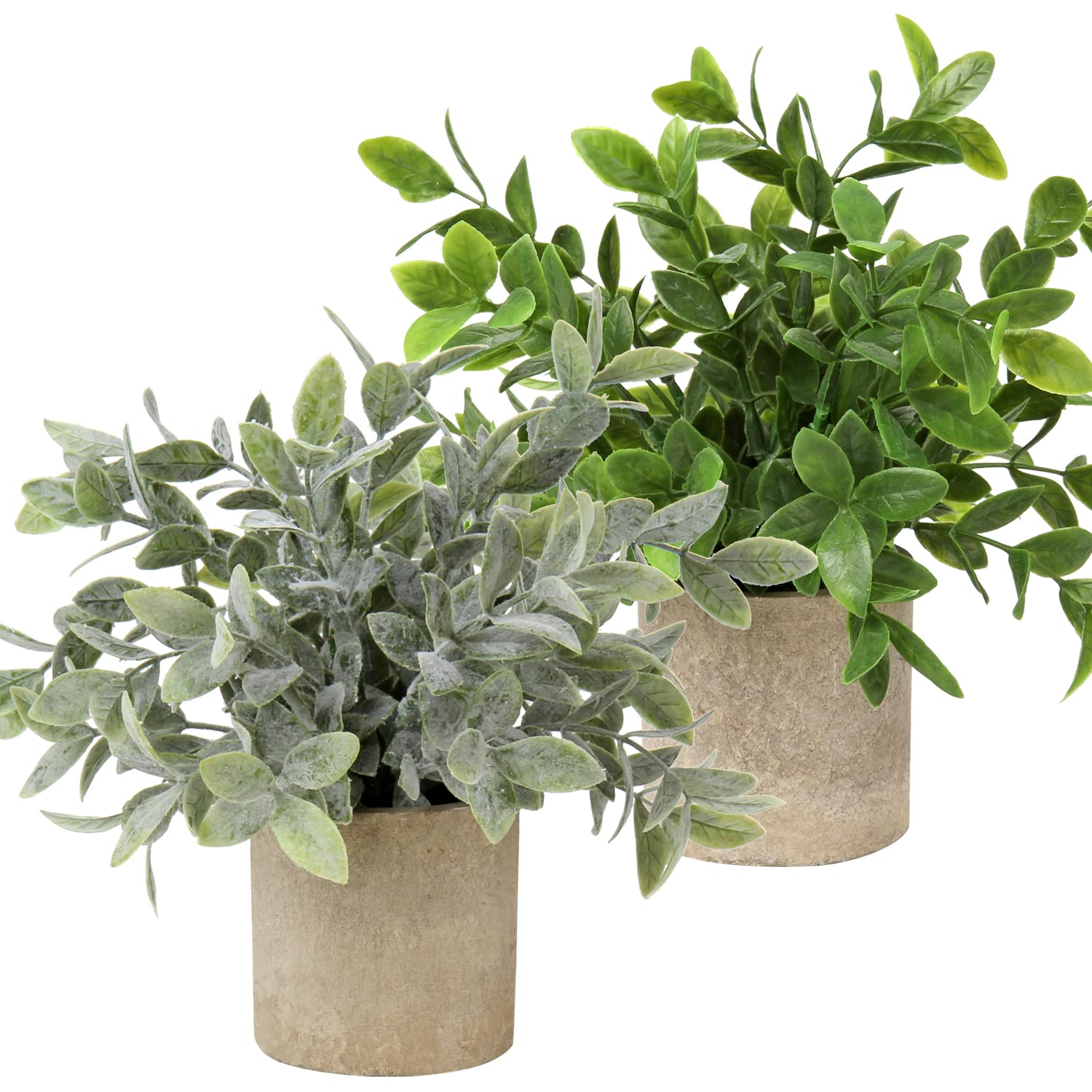Hollyone 2 Pcs Artificial Plants Indoor in Pots Fake Plants Decor, Small Plastic Fake Plants Potted Faux Plants for Home, Office, Desk, Bedroom, Living Room, House Decorations