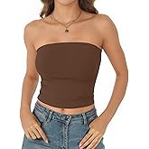 AURUZA Tube Tops for Women, Strapless Double Lined Tank Tops, Sleeveless Going Out Backless Bandeau Summer Sexy Crop Tank Top (Grey, XL)