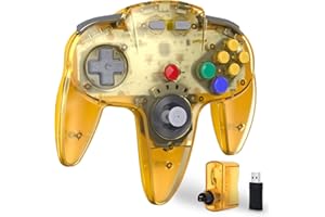 KIWITATA Wireless N64 Controller for Switch Console, 2.4GHZ N64 Remote Joystick Game Controller Compatible with Switch(1,2), Raspberry Pi, MAC, Windows XP,8,10,11 Clear Yellow