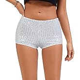 Perayaan Women's Sparkly Sequin Micro Shorts Sexy Low Rise Y2k Sparkle Rave Party Booty Shorts Glitter Mini Hot Pants