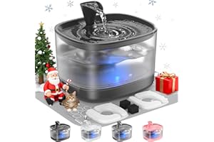 Veken Cat Water Fountain with Detachable Tank, Easy to Clean & Assemble, 84oz/2.5L Pet Drinking Dispenser with Quiet Operation & LED Light, Gifts for Christmas, Cats, Dogs and Small Pets, Black