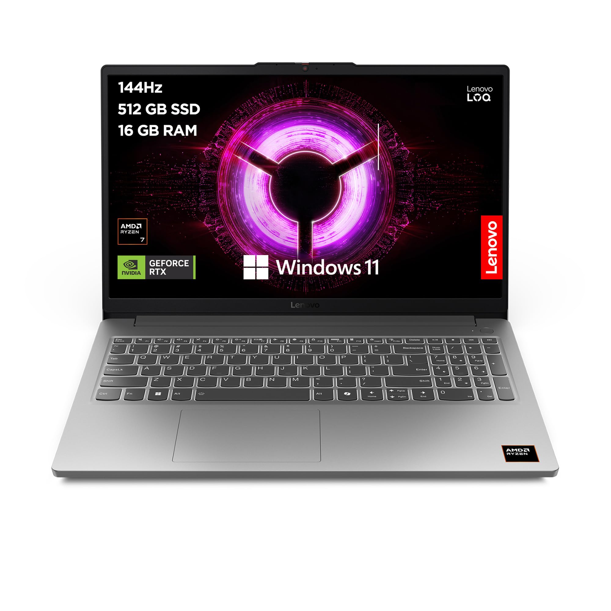 Lenovo LOQ Essential | 15.6 inch Full HD Gaming Laptop | AMD Ryzen 7 7735HS | NVIDIA GeForce RTX 3050 | 144Hz | 16 GB RAM | 512 GB SSD | Wi-Fi 6 | Windows 11 Home | Non-backlit Keyboard | Luna Grey