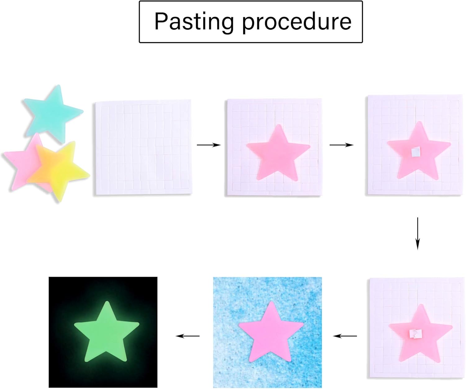 Amaonm 100 Pcs Colorful Glow in The Dark Luminous Stars Fluorescent Noctilucent Plastic Wall Stickers Murals Decals for Home Art Decor Ceiling Wall Decorate Kids Babys Bedroom Room Decorations: Home & Kitchen