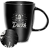 Rico Industries NHL Hockey Anaheim Ducks Sunburst Black 18oz Laser Engraved Ceramic Lustre Mug