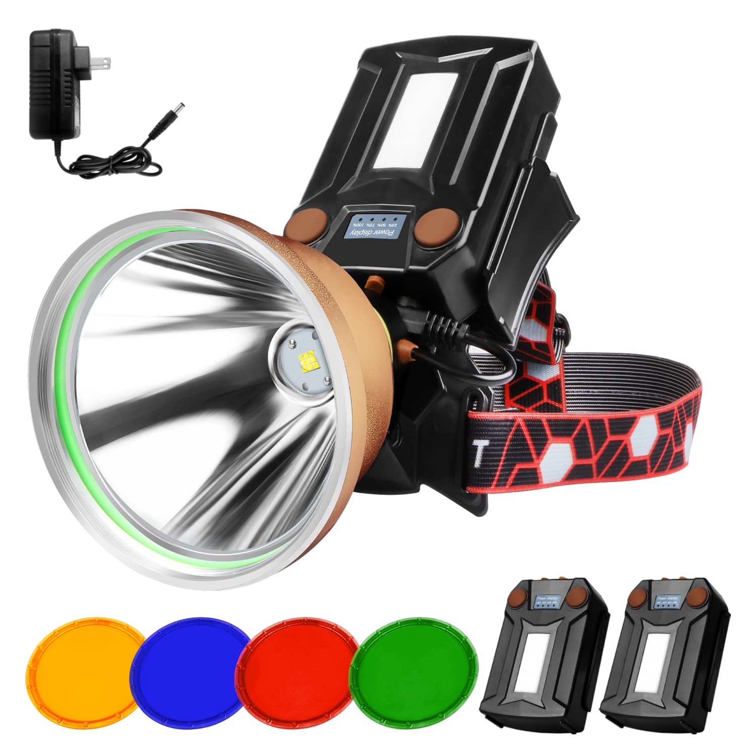 Photo 1 of PINSAI Coon Hunting Lights,High Power LED Headlamp,Super Bright Rechargeable Headlight,Waterproof Outdoor Spotlight Flashlight,Portable Green red Head lamp for Fishing Camping
