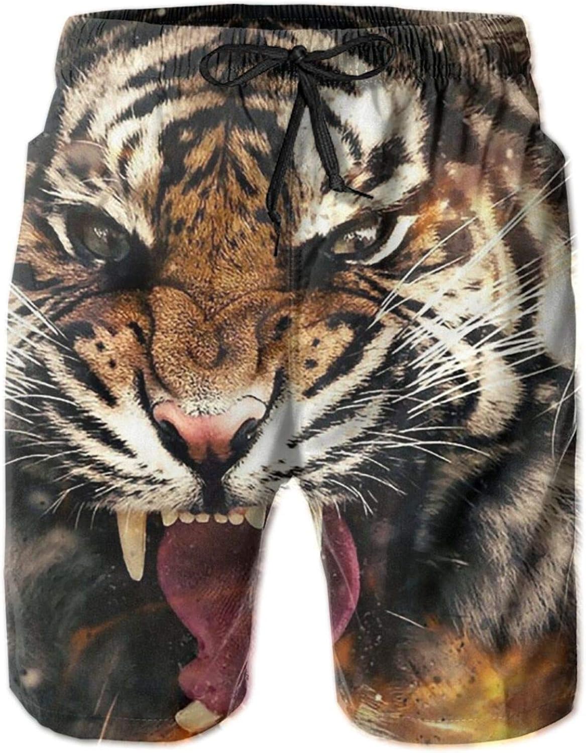 HPOPLACE Men's Swim Trunks Tiger Roaring Face Quick Dry Beach Short