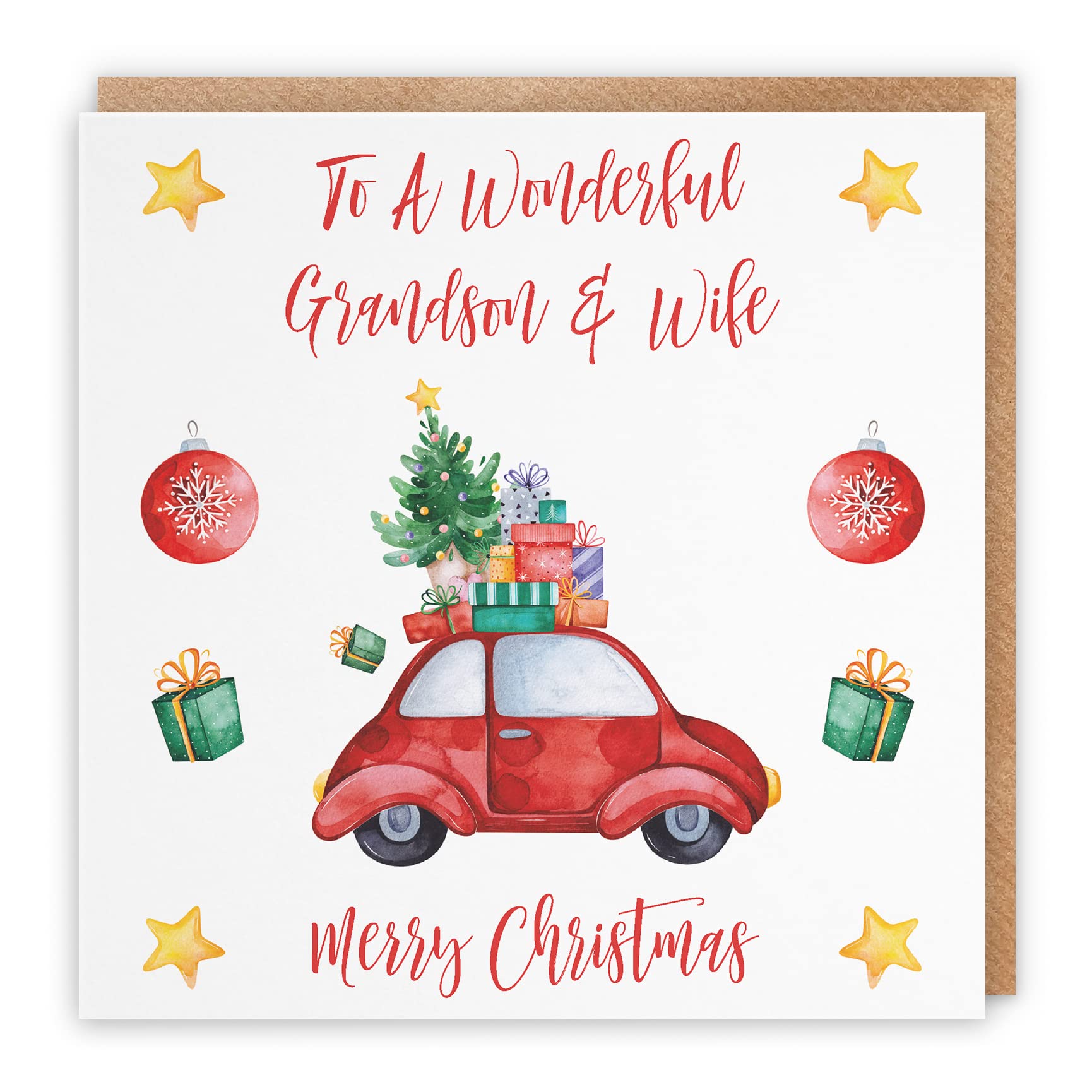Hunts England - Grandson And Wife Christmas Card - To A Wonderful Grandson & Wife - Merry Christmas - Christmas Holiday Collection