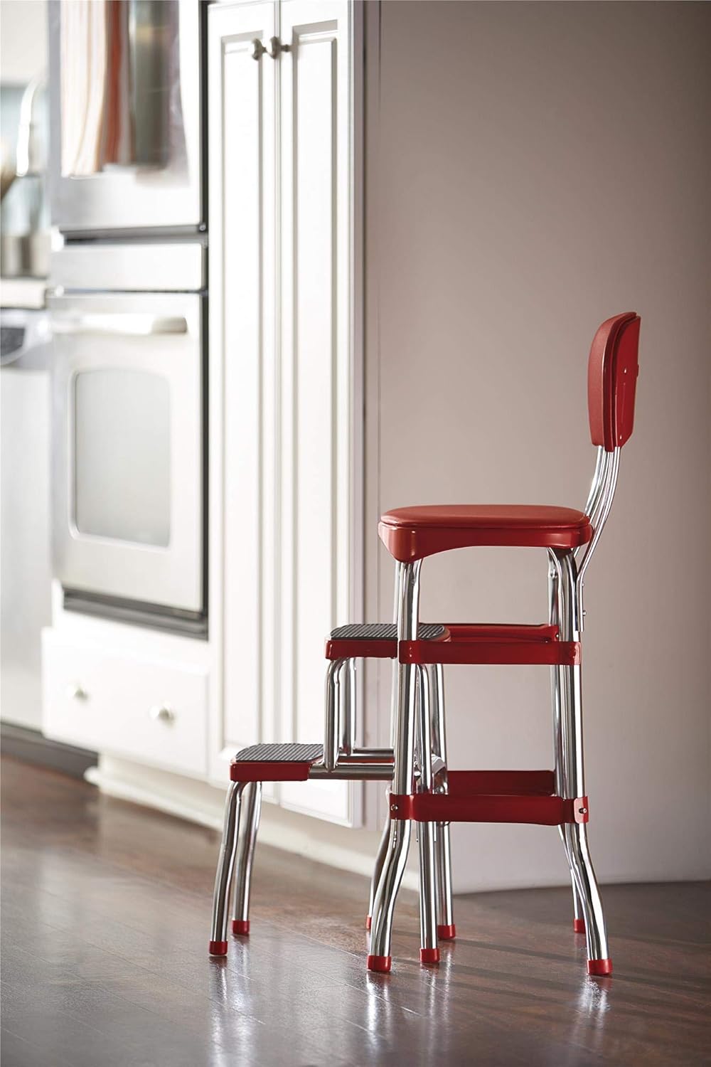 Cosco Retro Counter Chair/Step Stool, Sliding, Red: Home Improvement