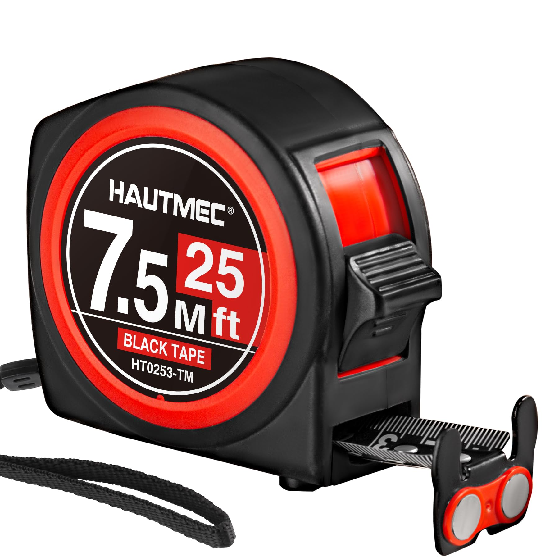 HAUTMEC Tape Measure 7.5m with Magnetic Hook and Dual Lock, High Carbon Steel Blade Measuring Tape with Clear Imperial Metric Scales for Construction Contractors HT0253