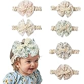 6 PCS Baby Girl Lace Headbands with Bow, Cute Flower Bowknot Elastic Head Wrap, Soft Lace Floral Hair Accessory for Newborn Infant Toddler Birthday Party (Size 0-24 Months)