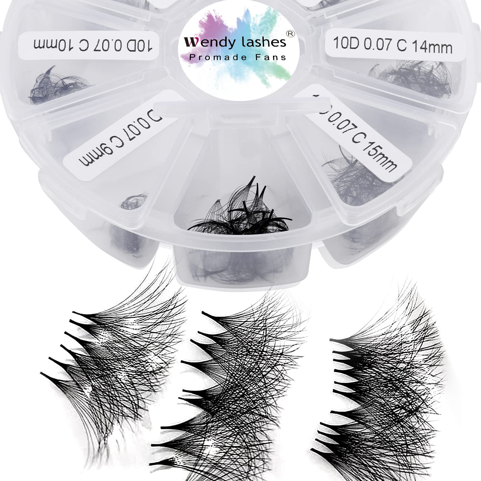 Pre Made Fan Volume Eyelash Extensions 10D 0.07mm C Curl 9-16mm Mixed Tray 500 Fans Premade Fans Loose Volume Lash Extensions Handmade Promade Loose Fans Lash(500-10D-0.07-C-916) — image 1