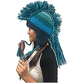 Hand-Knitted Multi-Block Striped Mohawk Hat | Handmade in Nepal | 100% Wool Winter Hat with Earflaps, Fleece Lining & Braided Tassels – One Size Blue