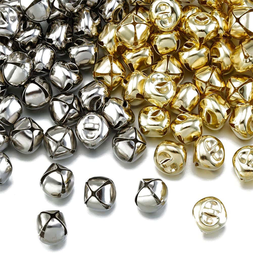 100 Pieces Jingle Bells,TopE 25mm Metal Jingle Bells for DIY Crafts,Christmas,Party,Wedding Deco (Gold+Silver, 25mm)