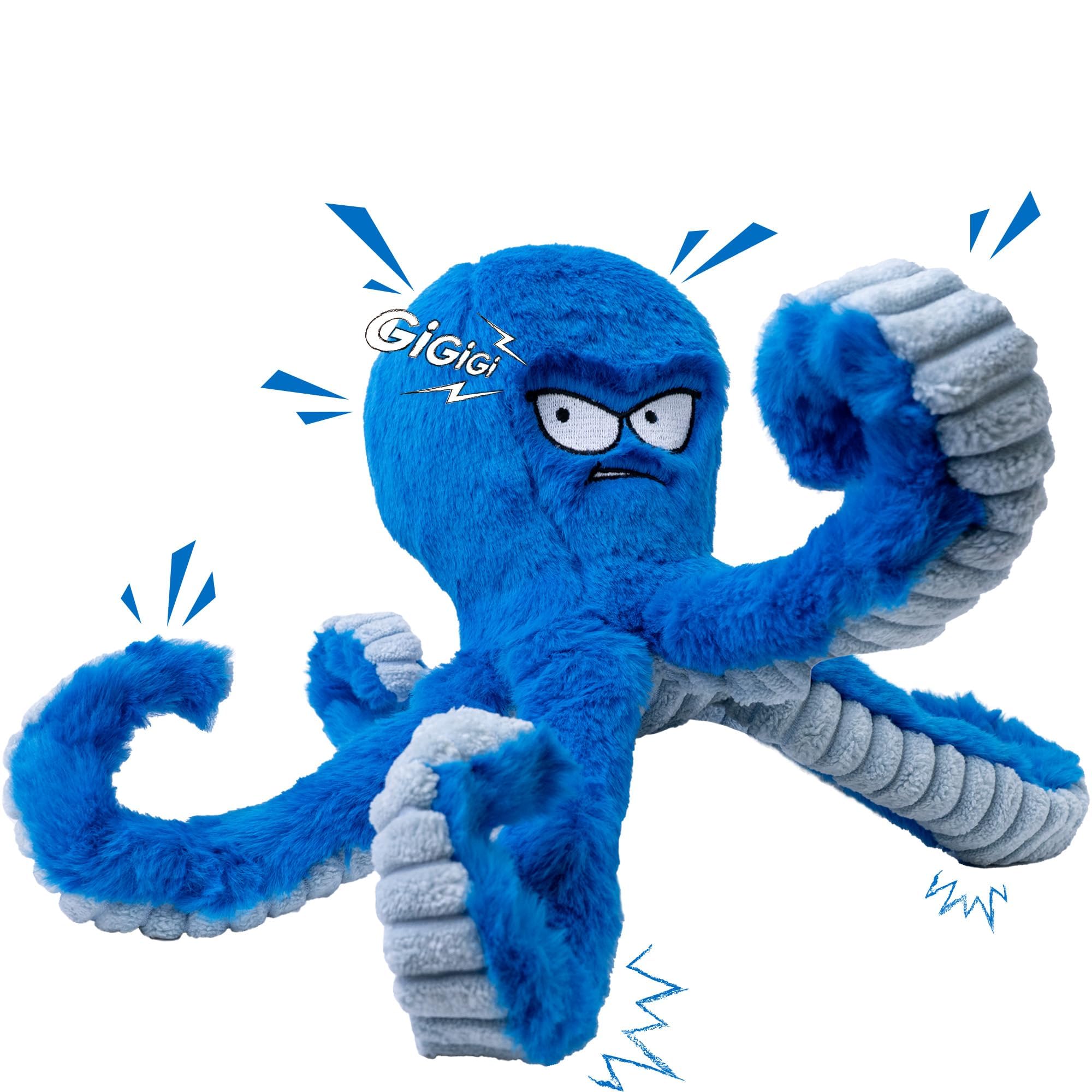 Photo 1 of LEGEND SANDY Tough Dog Toys, Stuffed Chew Large Dog Toys to Keep Them Busy, Interactive Squeaky Tug of War Doggie Toy, Crinkle Blue Octopus