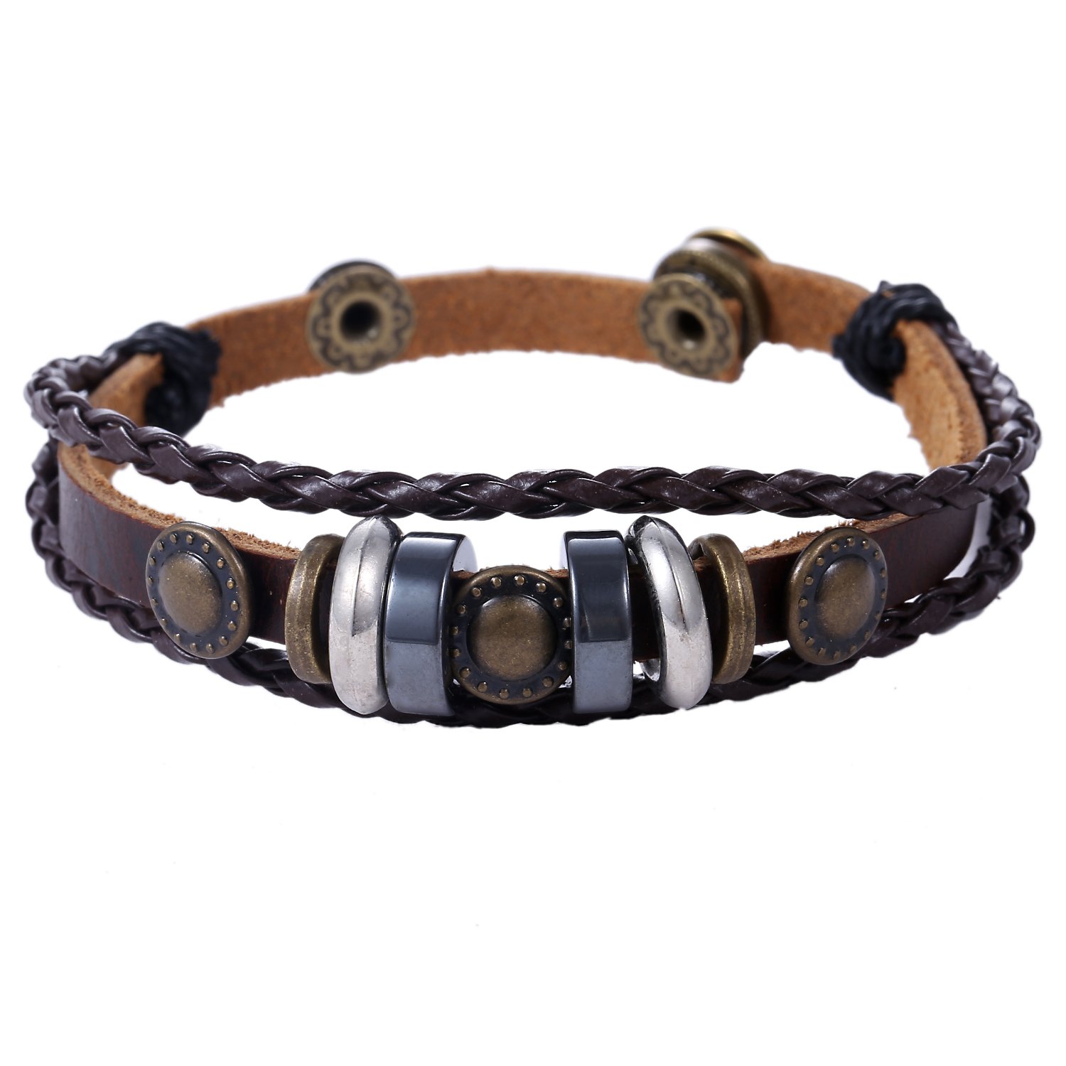 Morella Women's Bracelet Leather Beads and Studs