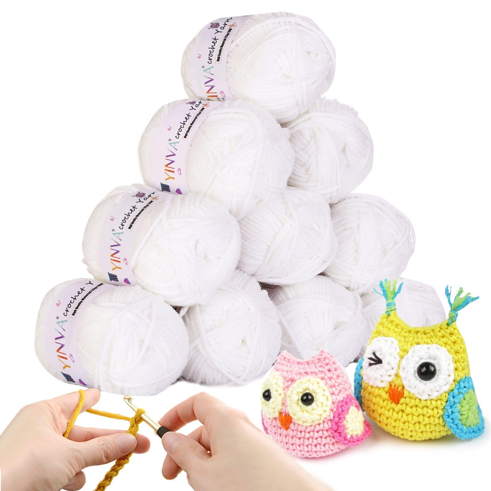 Crochet Yarn Knitting White 10Pcs x 25g Acrylic Milk Cotton Yarn for Crochet Kits for Beginners Adults Wool for Crochet Knitting and Crafts-White