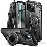 SUPCASE for iPhone 15 Case with Stand (Unicorn Beetle Pro Mag), [Built-in Screen Protector & Belt Clip] [Compatible with MagSafe] Military-Grade Magnetic Phone Case for iPhone 15/14/13, Black