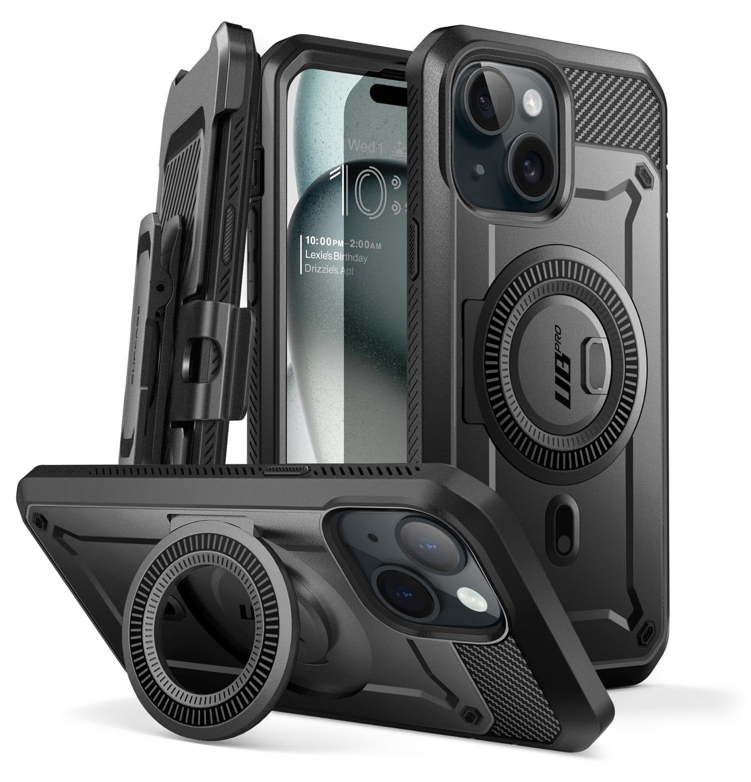 SUPCASE for iPhone 15 Case with Stand (Unicorn Beetle Pro Mag), [Built-in Screen Protector & Belt Clip] [Compatible with MagSafe] Military-Grade Magnetic Phone Case for iPhone 15/14/13, Black