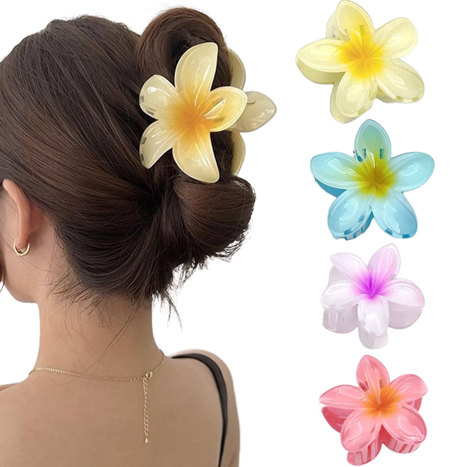 4 Pcs Flower Hair Clips, Nonslip Flower Claw Clips for Medium Thick, Large Claw Clips Flower, Hair Styling Accessories, Strong Hold Hair Clips for Women and Girls