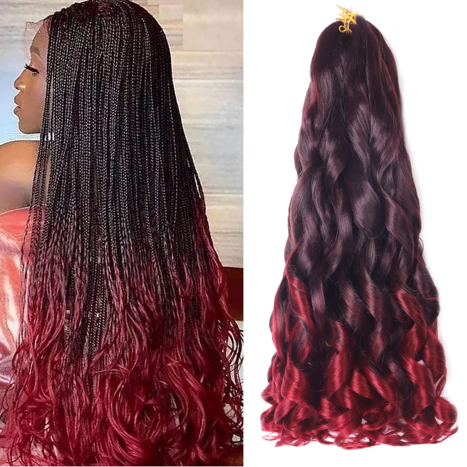 22 inch French Curly Braiding Hair 8 Pack Loose Wavy Spiral Curl Braids Crochet Hair Deep Wave Synthetic Extensions Pre Stretched Bouncy Braiding Hair (deep 22 inch, TBUG)