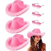 3 Set Pink Cowgirl Hat Western Cowboy Hat with Feather Heart Sunglasses for Preppy Costumes Bachelorette Wedding Party