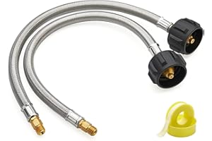 CALPOSE 15 Inch RV Propane Hose with 1/4” Male Inverted, Stainless Steel Braided Camper Propane Pigtail for 2-Stage Regulator, 2 Pack