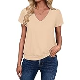 Sialois Short Sleeve Women T Shirts V Neck Tops Fashion Banded Bottom Tops Summer Spring Outfits Beach Vacation Clothes 2026