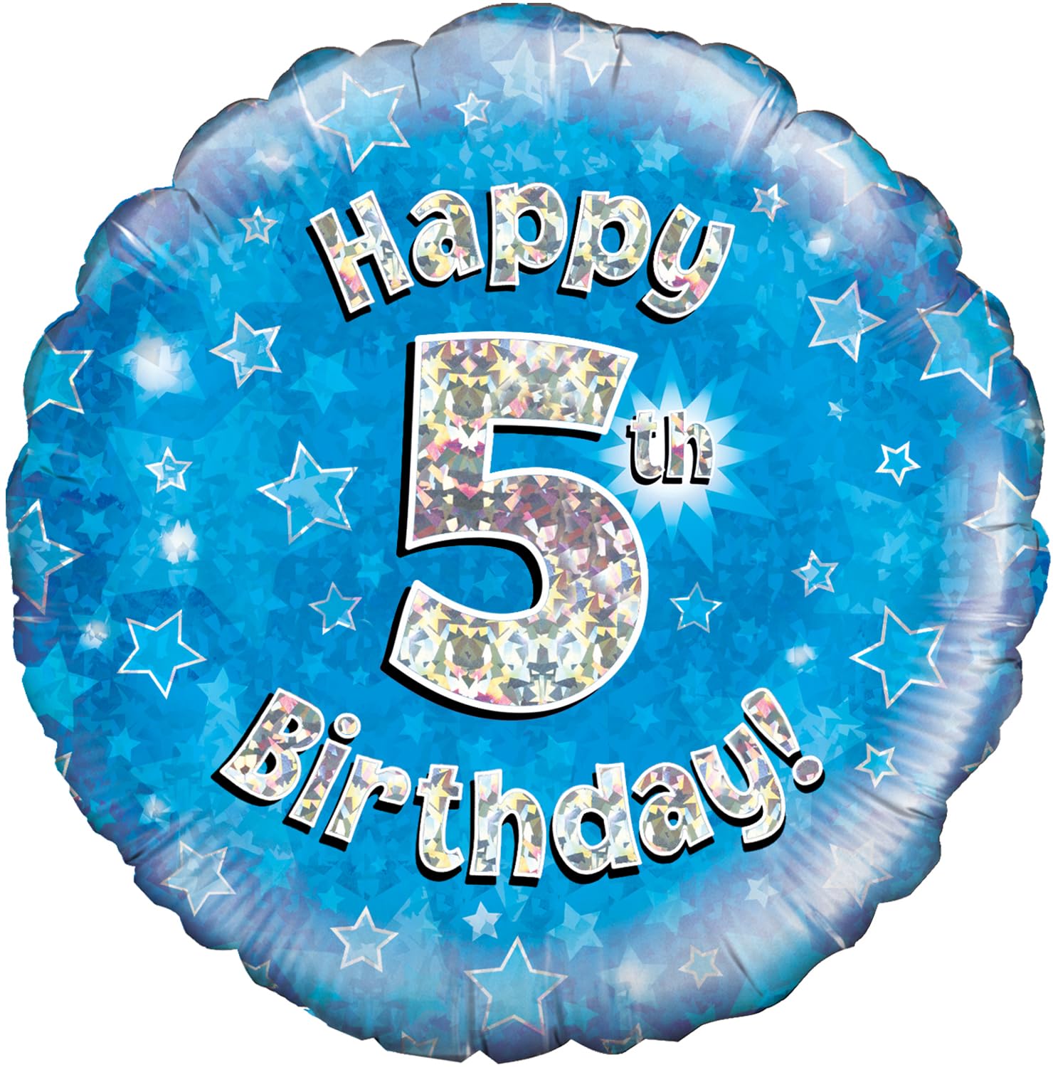 Oaktree 18" Happy 5th Birthday Blue Holographic Balloon