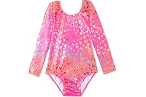 Domusgo Girls Gymnastics Leotards Long Sleeve Bodysuits Shiny Colorful One Piece Tumbling Outfits