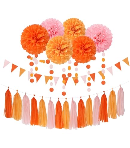 IGUO Teal Orange Wedding Decorations Autumn Party Baby Shower Carnivals Graduation Supplies Tissue Pom Pom,Teal Silver Orange Paper Tassel For Beautiful Nigerian Idea