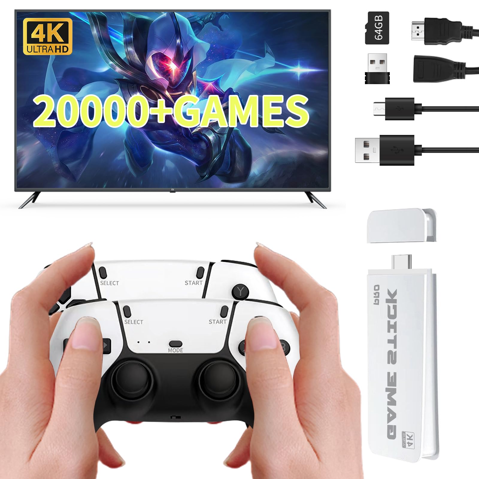 Photo 1 of Wireless Retro Game Console, 20000+ Classic Games Retro Game Stick, 4K High Definition HDMI Output, Dual 2.4G Wireless Controllers, Plug & Play Video Game Console, Built-in 64G