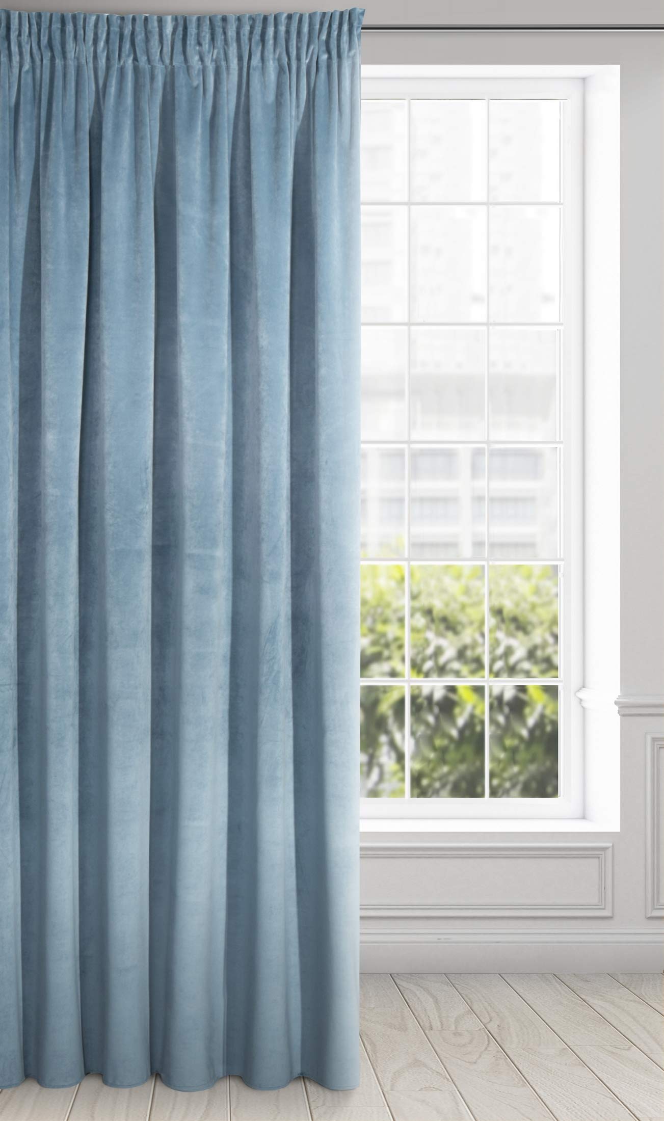 Eurofirany Soft Plain Opaque Velvet Curtain with Rufflette Tape For Rail - 1 Unit, Thick Fluffy Panel Drape Classic Glamour Elegant Living Room Bedroom, W55'' x L106'', 140x270 cm, Blue