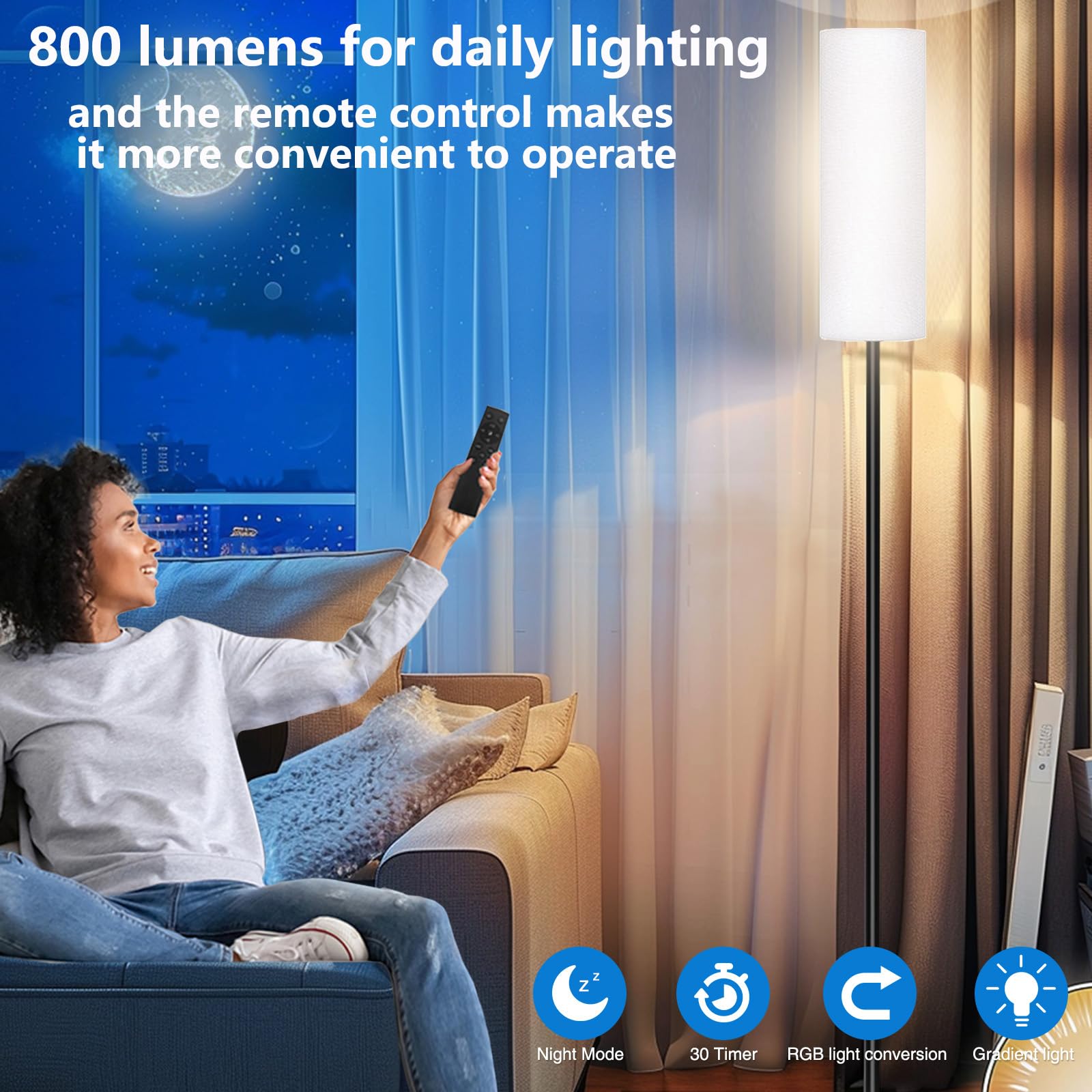 Smart LED Floor Lamp with APP Control & RGB Colors - Dimmable Standing Lamp for Living Room, Bedroom, Gaming - Remote, Timer, 9W Bulb Included, 67