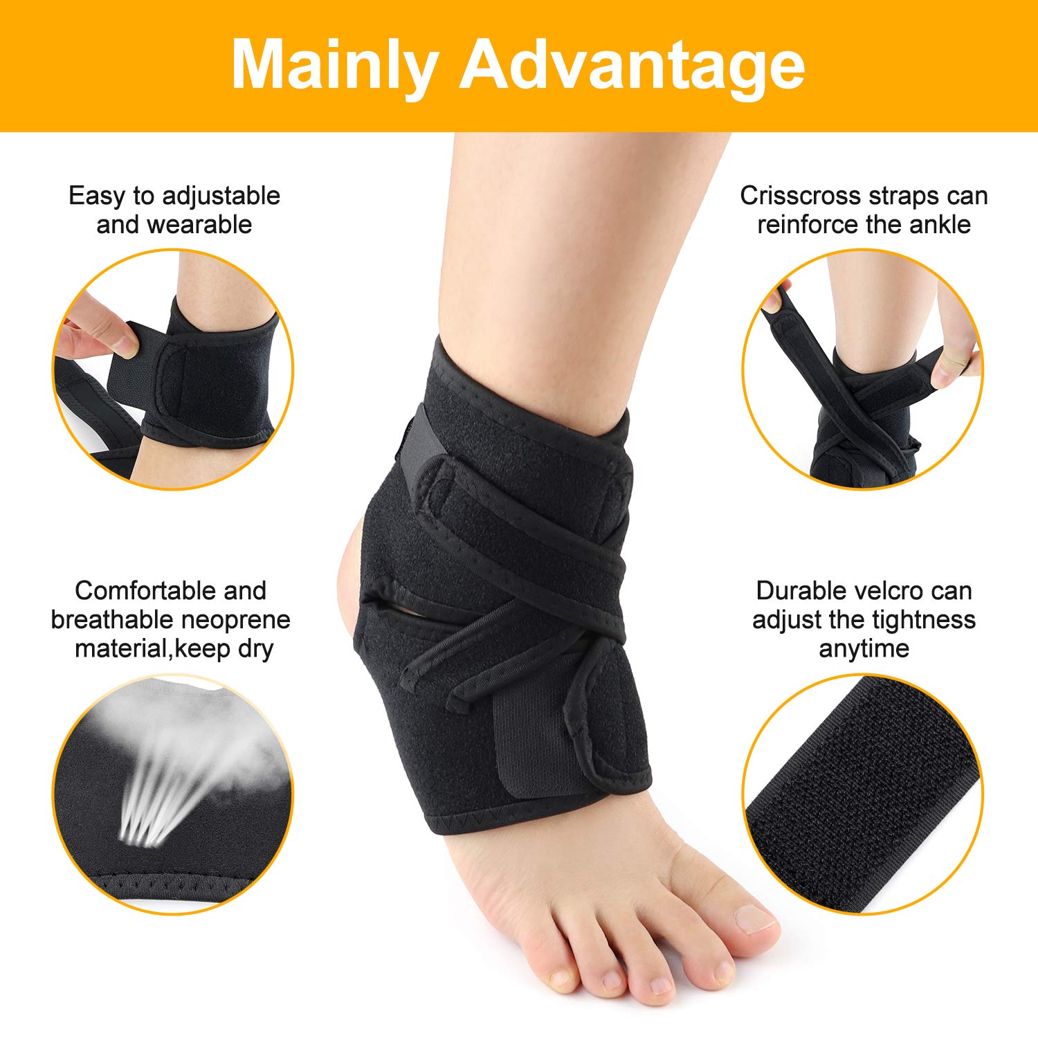 SENWOW Ankle Support, Adjustable Ankle Brace for Sports Running and Sprain Recovery, Protects Against Arthritis (Sold as Single Item)