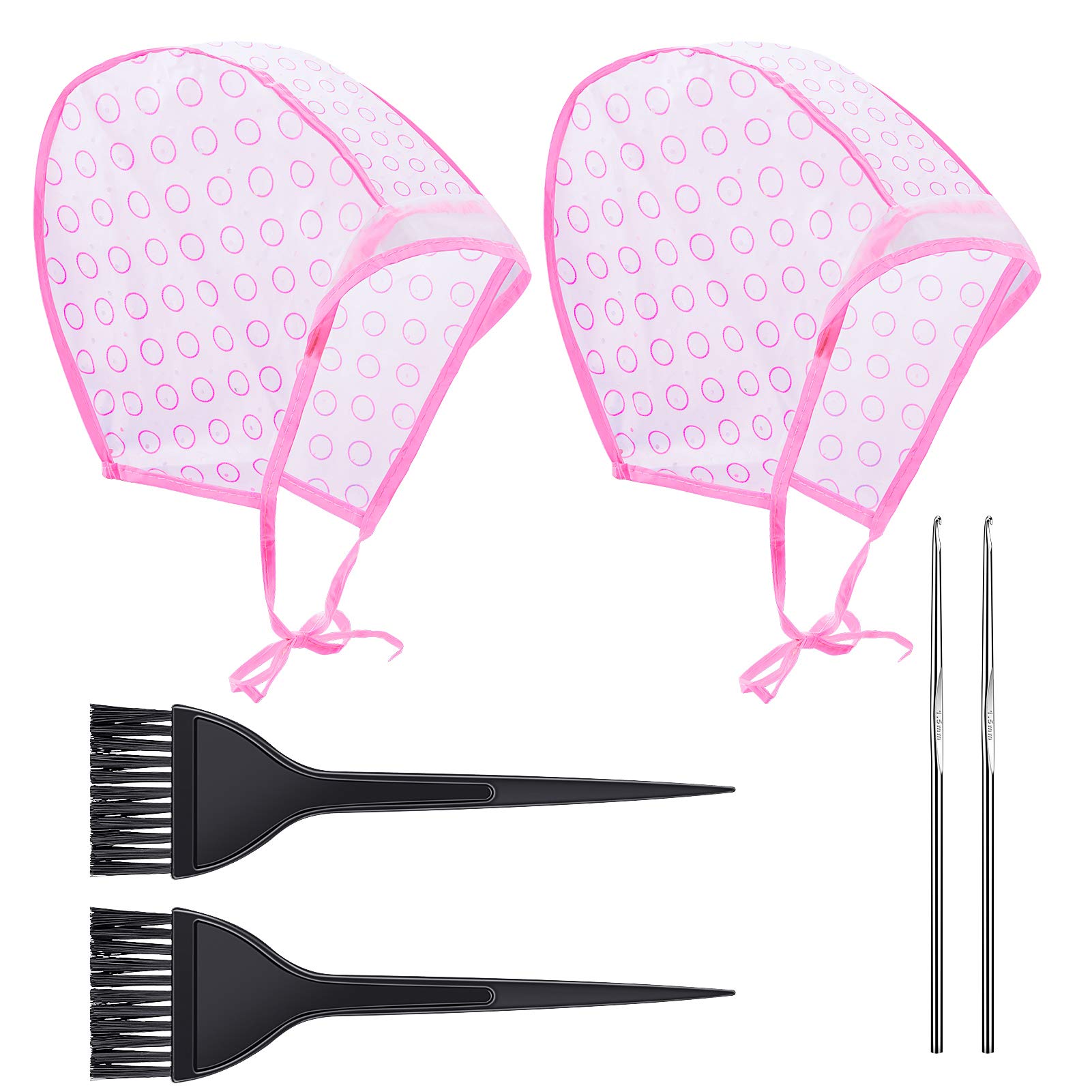Hair Highlighting Cap Disposable Tipping Cap with hair colouring Brush and Hooks for Women Hair Dyeing (Pink)