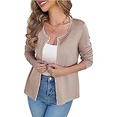 CiCiBird Women Lightweight Open Front Sweater Cardigan Pearls Trim Knit Jacket Trendy Long Sleeve Clothes Coatigan