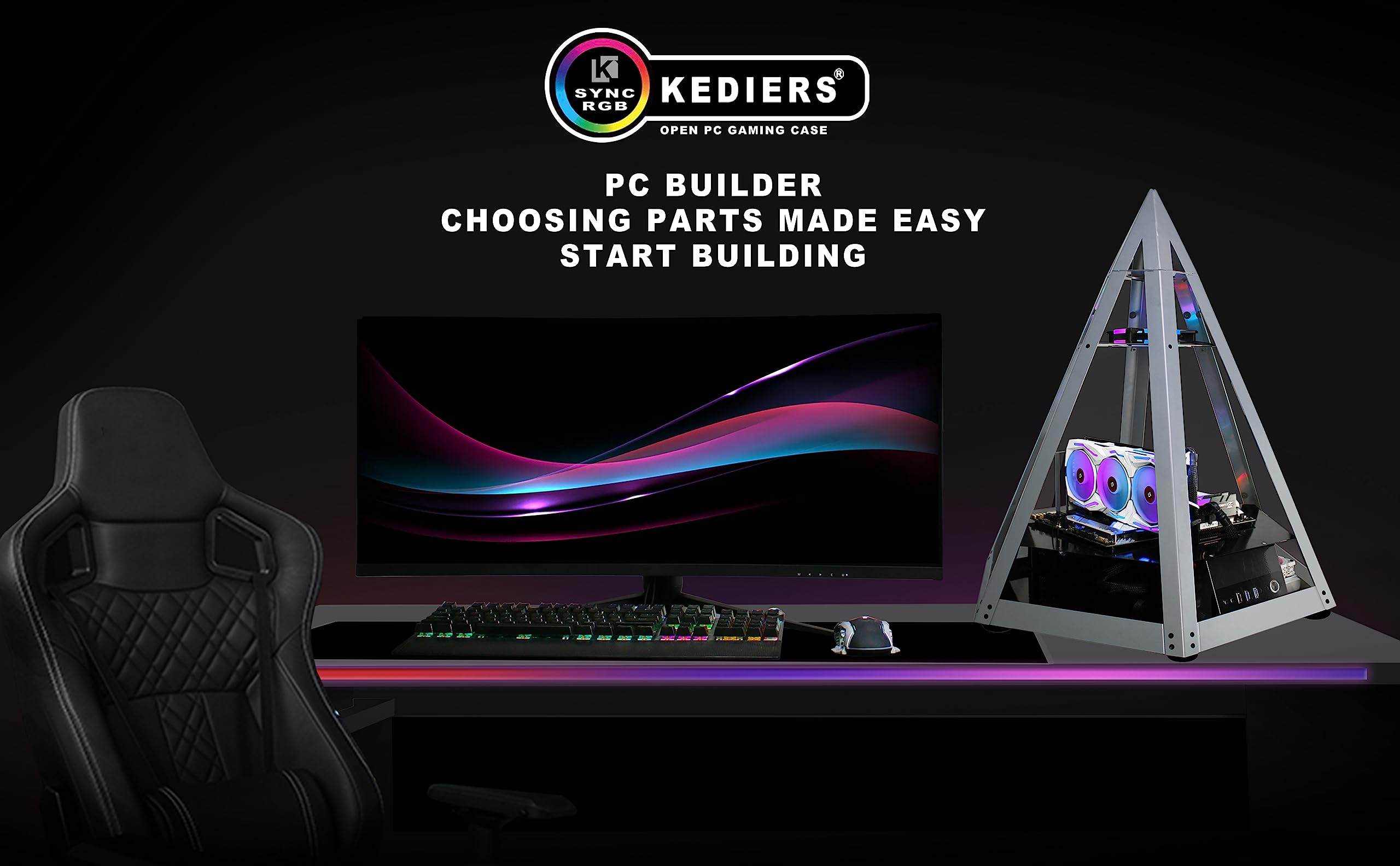 KEDIERS Diamond Pyramid ATX PC Case Innovative Gaming Computer Tower Case,C600