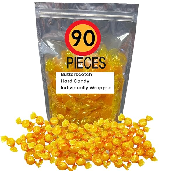 HARD CANDY (90 PIECES BUTTERSCOTCH) | BUTTERSCOTCH HARD CANDY -BUTTERSCOTCH DISCS BUTTONS BULK CANDY| INDIVIDUALLY WRAPPED HARD CANDY | PERFECT FOR SHARING AND GIFTING – HARD CANDY BUTTERSCOTCH