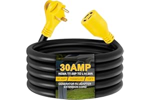 Suplevel 10ft Generator Transfer Switch Adapter Cord NEMA TT-30P to L14-30R, 3 Prong 30 Amp RV Generator TT-30 Male Plug to 4 Prong 30 Amp Inlet Box L14-30 Female Connector, STW 10AWG/3C, ETL Listed