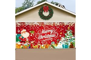 Brightown Christmas Garage Door Cover 7x16ft Decorations, with Magnetic Hook and Elastic Cord for Easy Installation, Christmas Decoration Banner Backdrop for 2 Car Garage Door Party Wall Gate (Red)