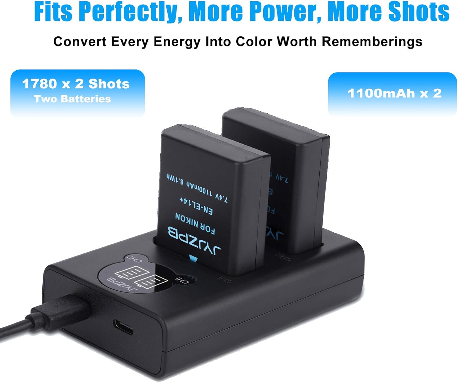 JYJZPB 2 Pack EN-EL14 EN-EL14a Battery & LCD Dual Charger Set for Nikon D3500 D3200 D5500 D5600 D5100 D3100 D3300 D3400 D5300 DF D5200 Coolpix P7000 P7100 P7700 P7800 - Image 5