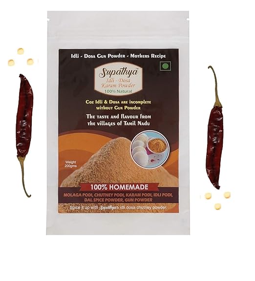 Supathya Milagai podi-Idli Dosa Powder-Chutney podi Masala-Gun Powder-Karam Molaga Podi-200g (Spice: Medium Texture: Course)