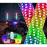 Ehaho 2PCS 2FT Fat Whip Lights, New IP68 RGB Chasing APP &amp; Remote Control | LED Whip Lights for Side by Side with W/Rocker Switch &amp; 6 Flags, Brighter 366 Lighting Modes Music Sync for UTV ATV RZR SXS